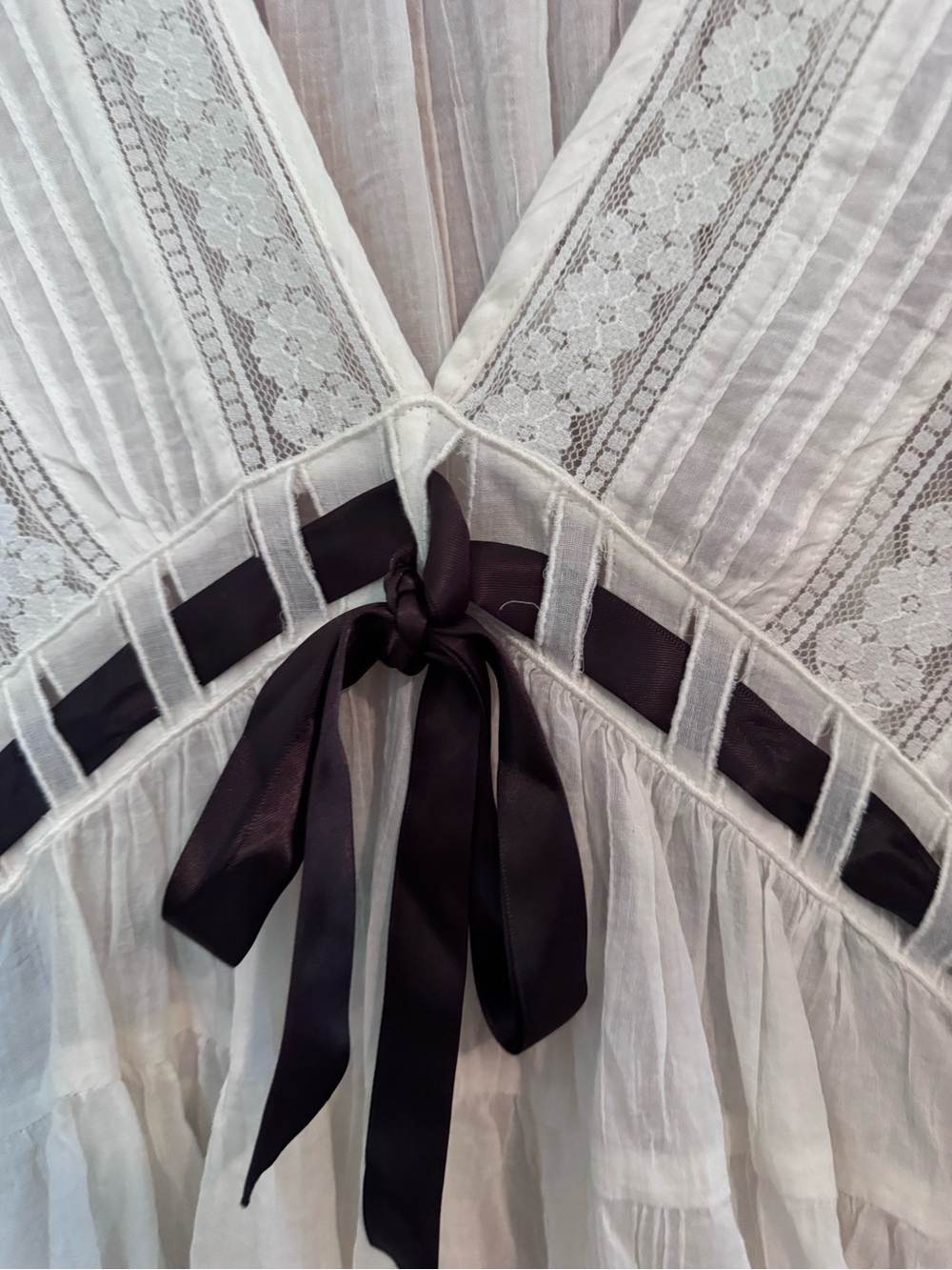 Free People White Lace-Trim Peasant Blouse with Black Ribbon - Picture 4 of 4